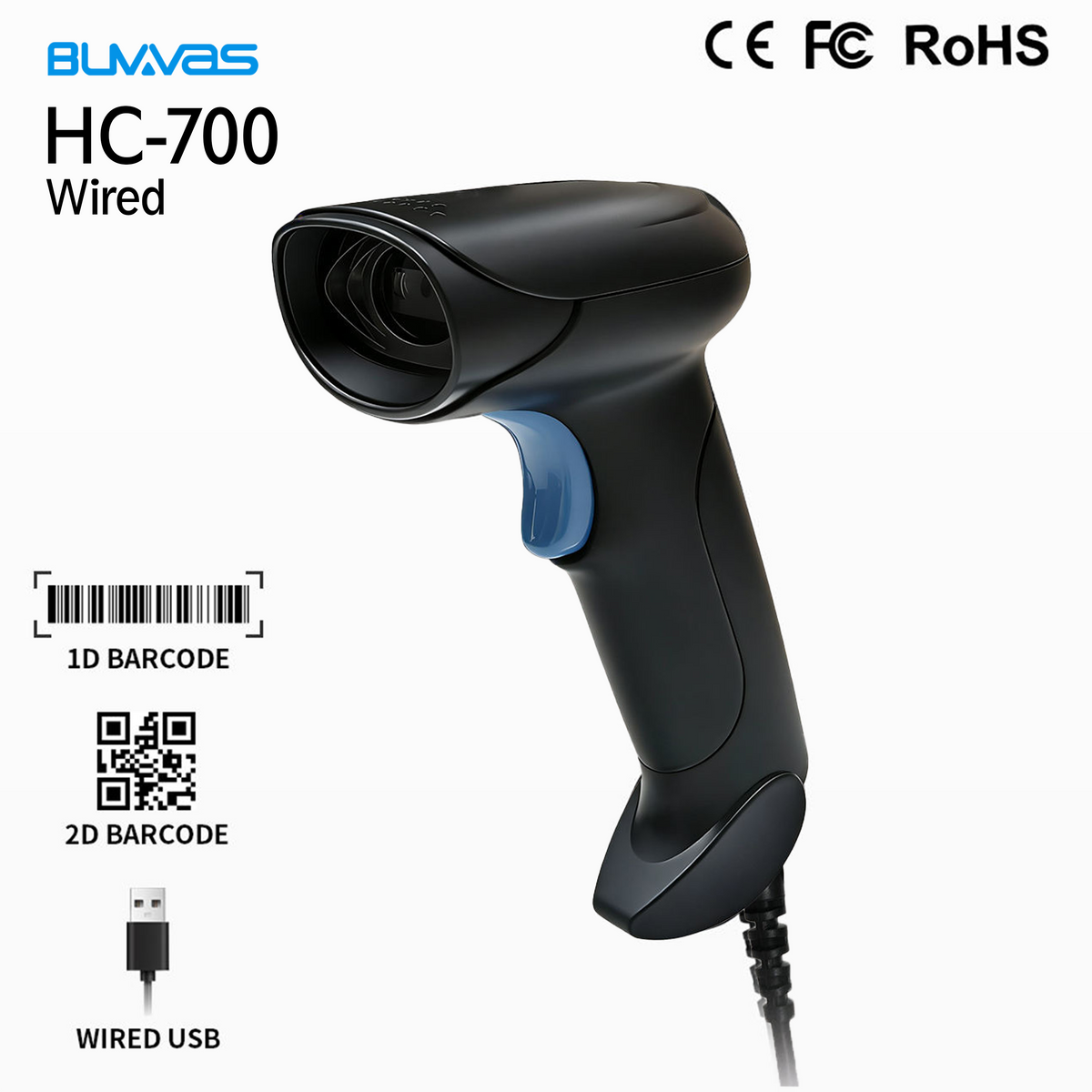 BUVVAS HC-710B 1D 2D Wireless Barcode & QR code Scanners | USB+Bluetooth+ 2.4GHz wireless