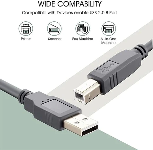 USB 2.0 High Speed Printer Cable | Scanner Cable | 1 Meter | Black Regular priceRs. 299.00 Sale priceRs. 150.00Sale Tax included. Key Specifications LENGTH 1 METER HIGH-STANDARD NICKEL-PLATED PLUG IDEAL PRINTER SCANNER CABLE - USB 2.0  FAST TRANSMISSION & PLUG AND PLAY  Compatible to  HP, Canon, Buvvas, ATPOS, TSC, Epson, IMPACT, TVS, EVERCOM, SHREYANS, Etc.